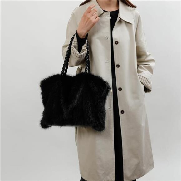 Furry Purse Winter Fluffy Bags Black - Picture 2 of 4